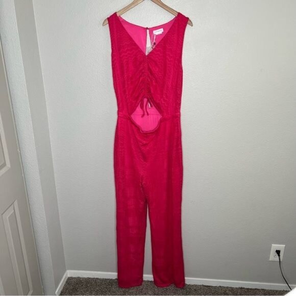 Lovers and friends Sharon hot pink cut out sleeveless jumpsuit size XL chevron - Picture 2 of 12